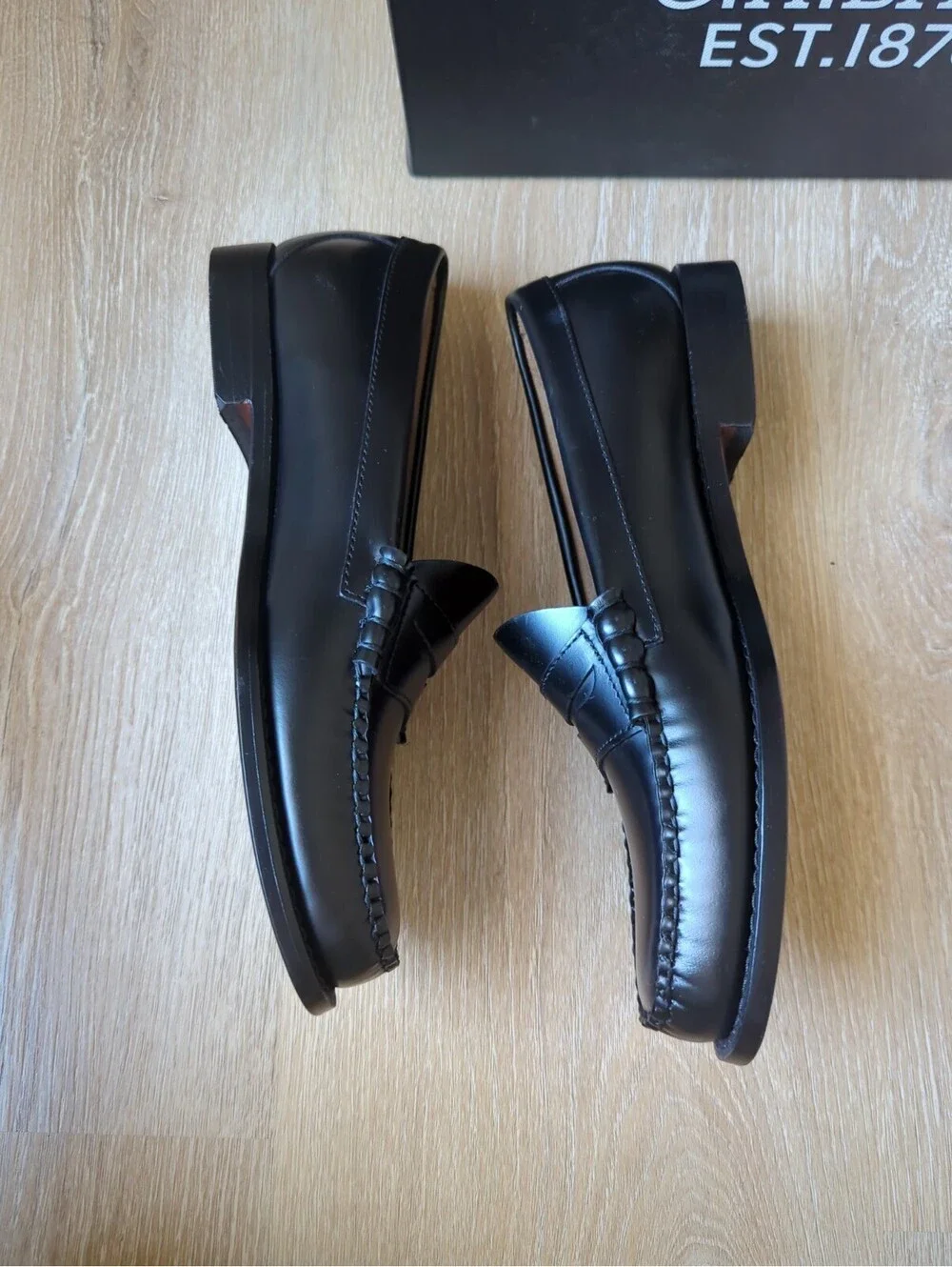 GH Bass Weejuns Larson Black Polished Leather Penny Loafers Mens 9.5 New